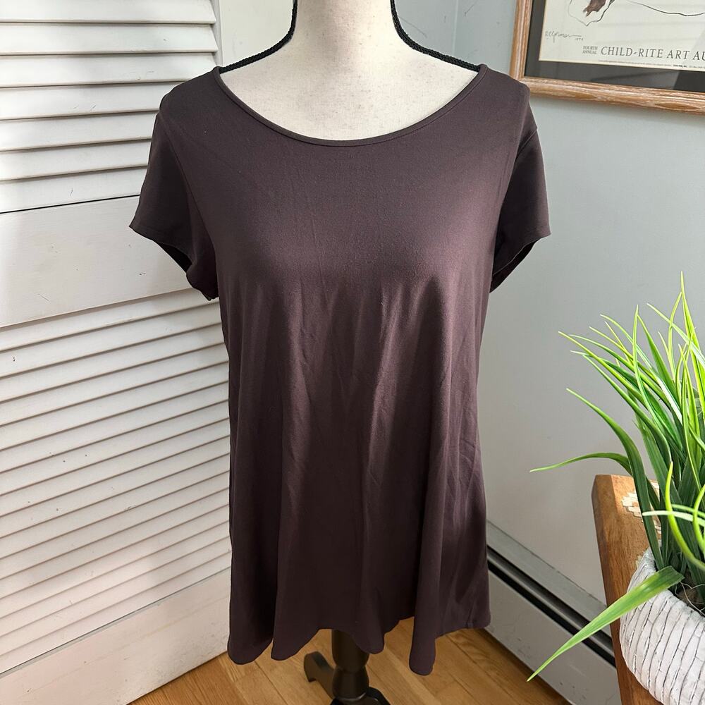 Eileen Fisher Top Womens Brown Oversized Tee Minimalist Lagenlook Monchrome